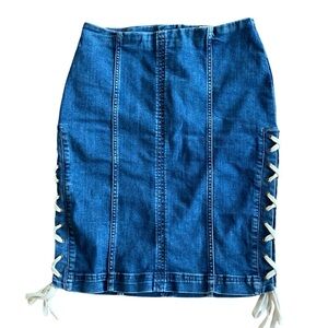 Free People Blue Lace-Up Pencil Skirt
